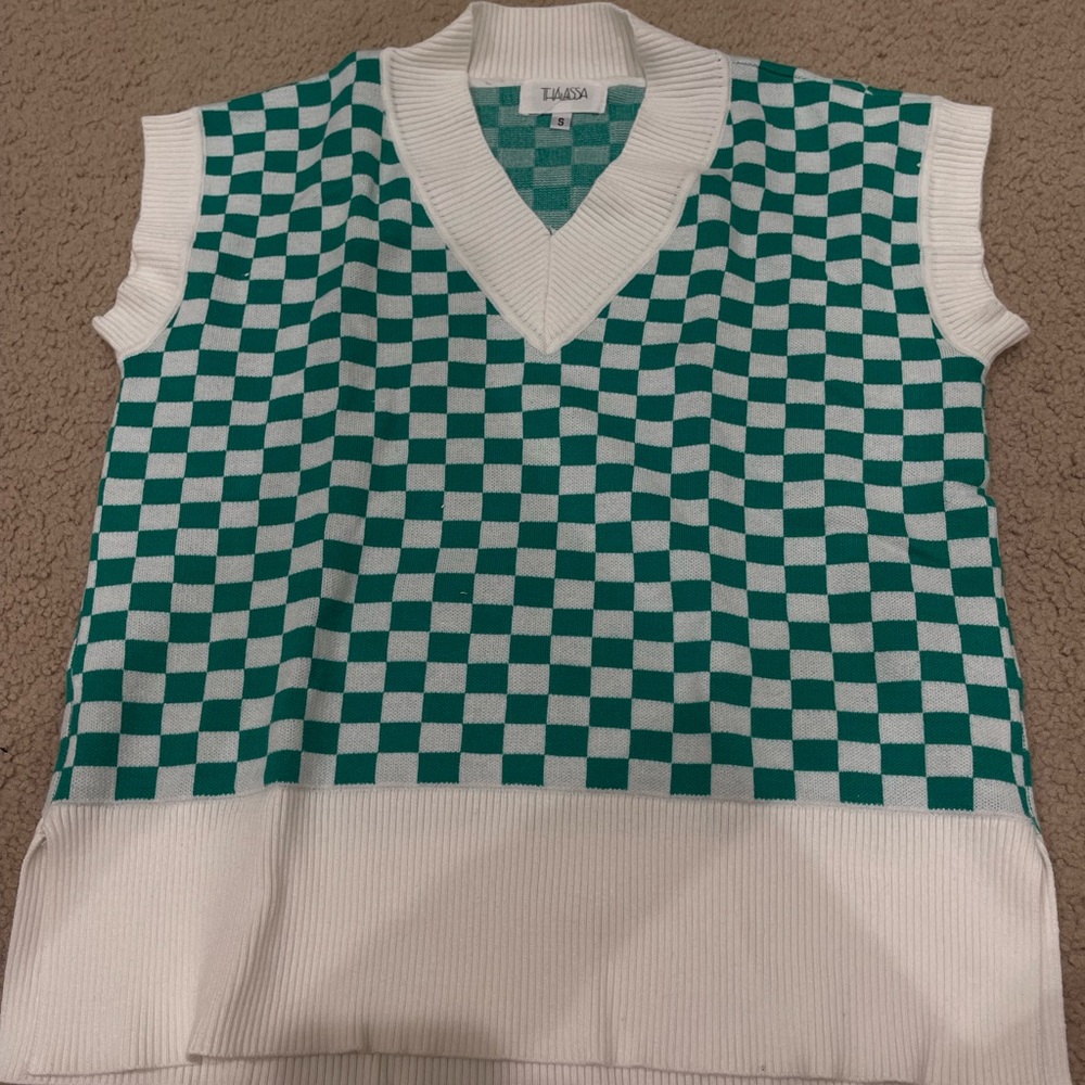 Thalassa Green Checkered Sweater Vest